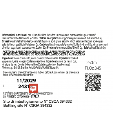 Aceto Balsamico di Modena IGP 1 goccia 250ml