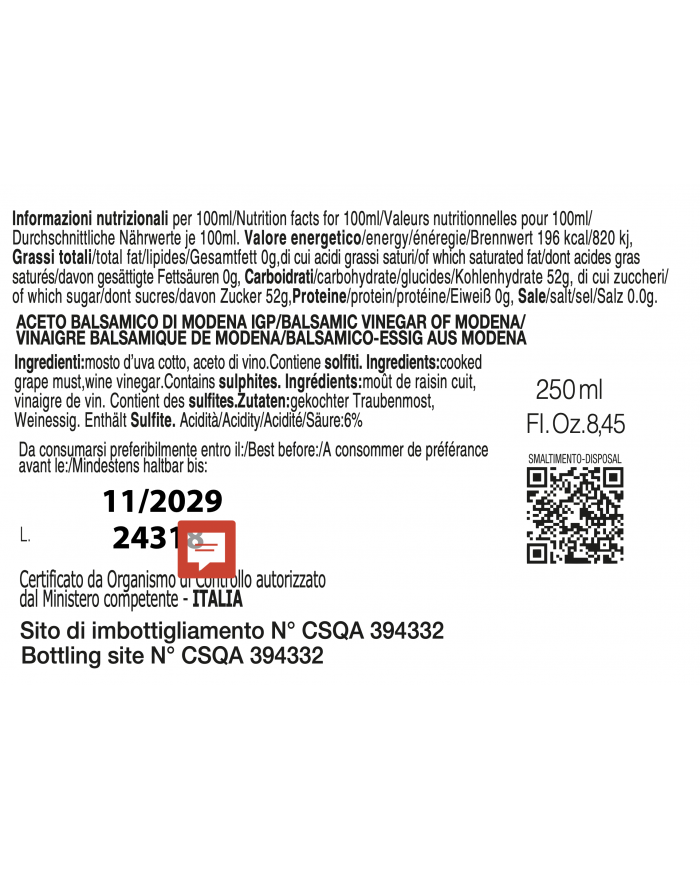 Aceto Balsamico di Modena IGP 1 goccia 250ml