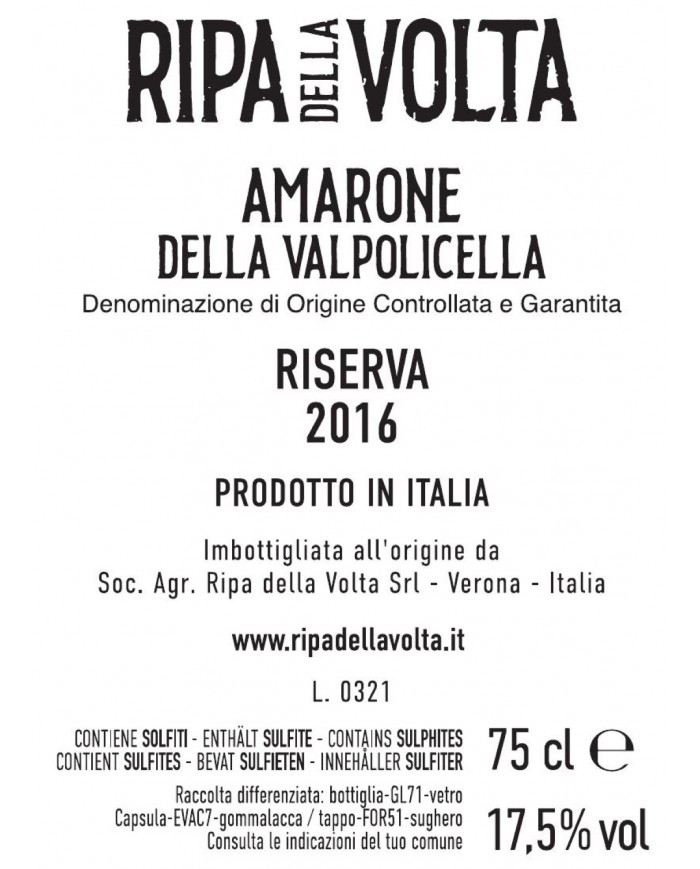 Amarone della Valpolicella DOCG Riserva 2016 Ripa della Volta