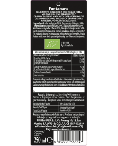 Condimento BIO di Olio EVO e Bergamotto 250ml