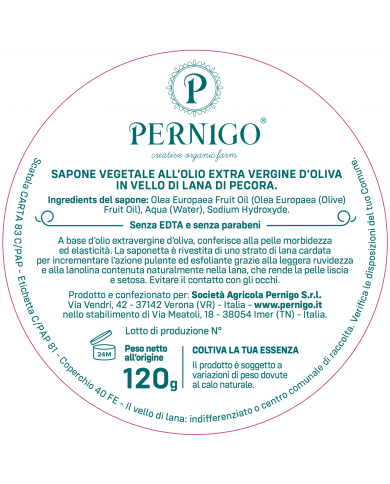 Sapone artigianale all'olio extra vergine d'oliva rivestita in vello di lana di pecora PERNIGO