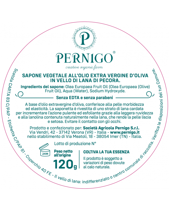 Sapone artigianale all'olio extra vergine d'oliva rivestita in vello di lana di pecora
