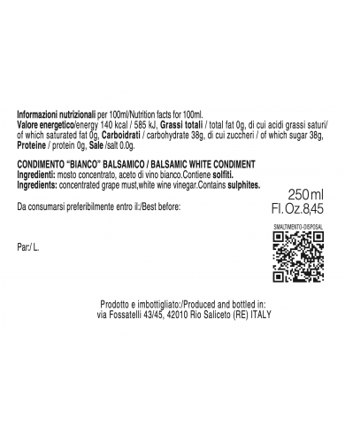 Condimento Balsamico Bianco 250ml