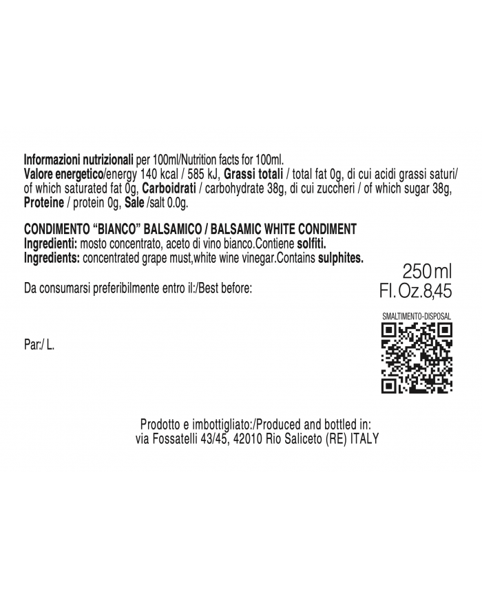 Condimento Balsamico Bianco 250ml