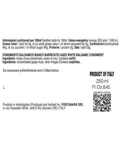 Condimento Balsamico Bianco Barricato 250ml
