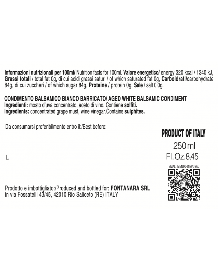 Condimento Balsamico Bianco Barricato 250ml
